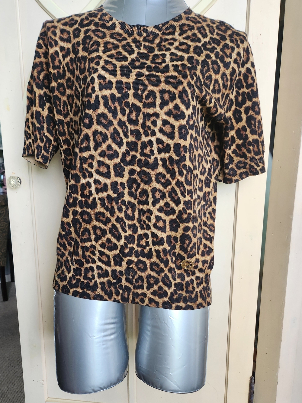 MICHAEL Michael Kors Leopard Print Short Sleeve Top - Brown & Black.  NWOT